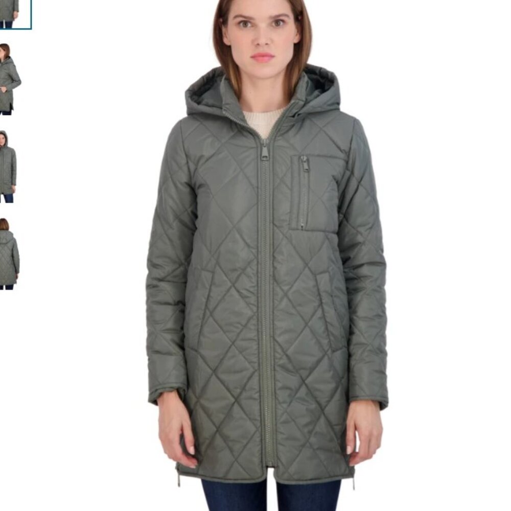 NEW! (black) SEBBY JUNIOR'S 3/4 QUILTED JACKET WITH HOOD - Size Medium